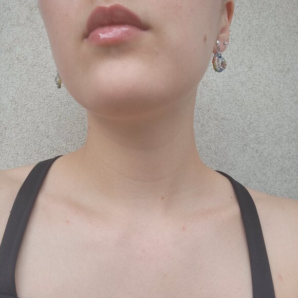 Y2K mini rainbow hoop earrings ✦ unique  and handmade beaded silver hoops ✦ - Picture 3 of 4